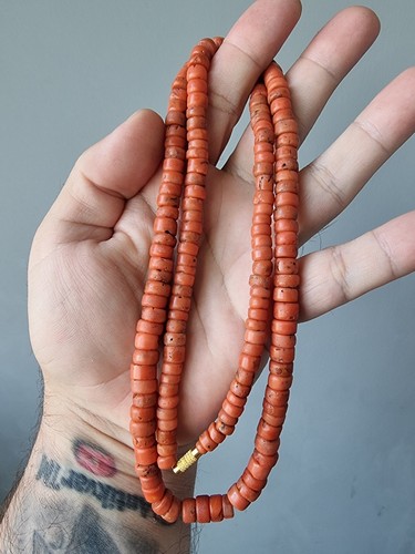 77 gr Antique Vintage Ukrainian Coral Beads Natural Undyed Coral Necklace - Picture 8 of 23