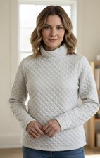 Orvis Womens Quilted Sweater Heather Pullover Diamond Pattern Mock Neck Cozy XS