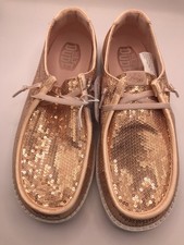 WOMEN'S BLUSH/BLUSH HEY DUDE WENDY DISCO SEQUIN SLIP ON SHOES SIZE 9 NWT