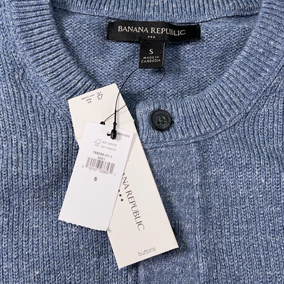 Banana Republic мужской маленький вязаный свитер Henley синий новый с Ярлыками - Изображение 4 из 4