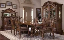 Neo Renaissance Formal Dining Room Set Table 6 Side 2 Arm Chairs & China Cabinet