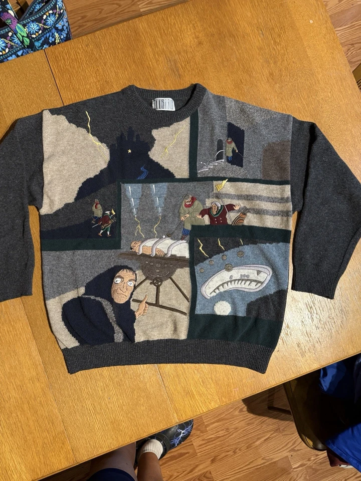 VTG MIMI Spirit Sweater Men’s XL Frankenstein Halloween Golf Novelty Italy Wool - Image 2 of 4