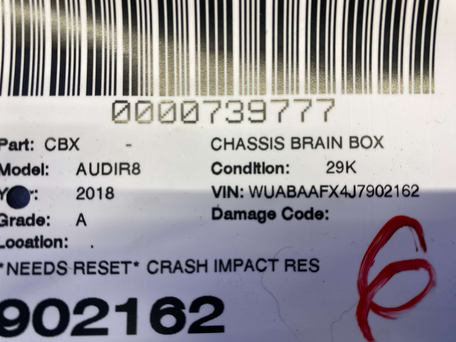 2017-2023 AUDI R8 V10 4S RWS *NEEDS RESET* RESTRAINT BAG MODULE UNIT 4S0959655