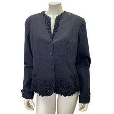 Coldwater Creek 149 Black Button-Up Blazer Beaded Embroidered Details V-Neck 16