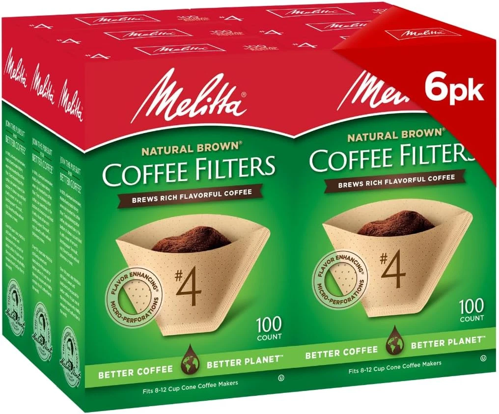 #4 Cone Coffee Filters, Natural Brown, 100 Count (Pack of 6), 600 Total Filters