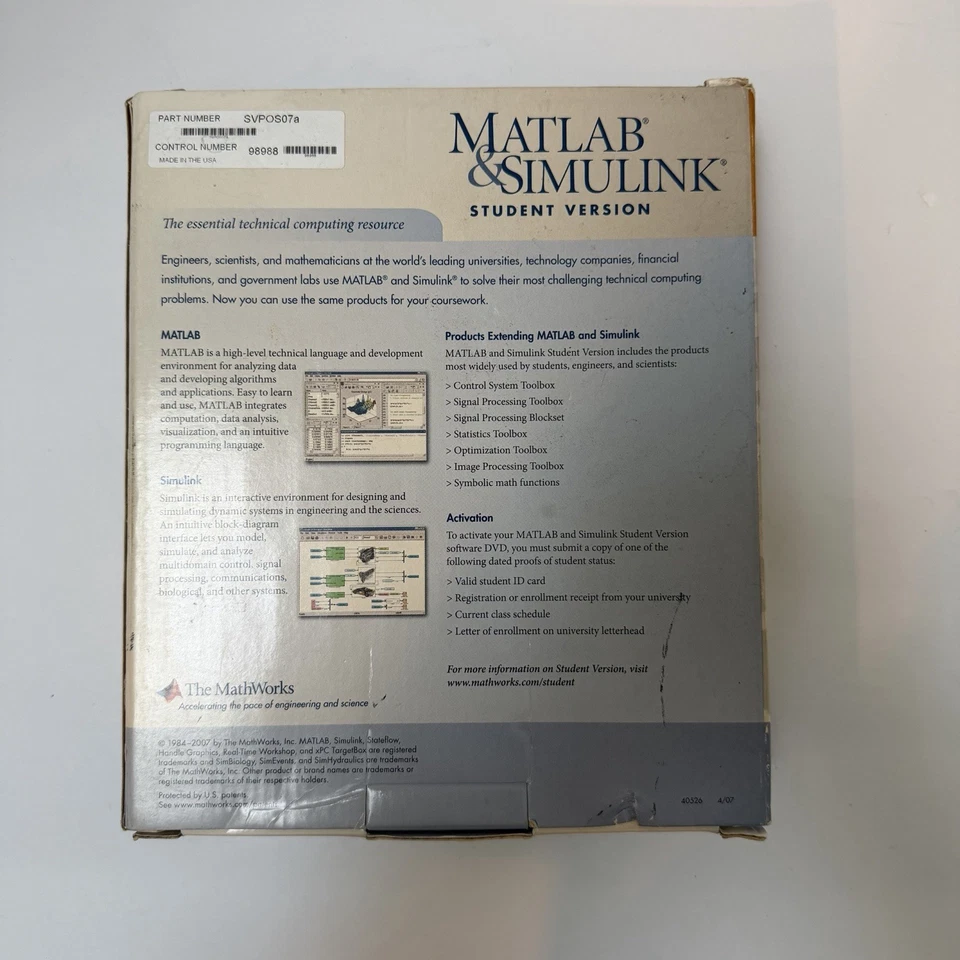 Matlab & Simulink Student Version R2007a Windows Mac Linux The MathWorks DVD - Image 2 of 4