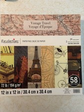 Vintage Travel 12X12 SCRAPBOOK CARDSTOCK PAPER PAD 58 SHEET LOT  RECOLLECTIONS