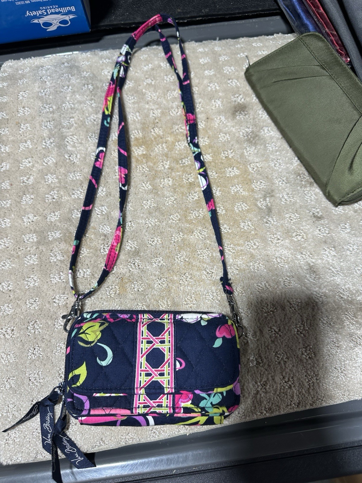 Vera Bradley All in One Crossbody Wristlet Wallet  Navy With Pink Florals NWOT!