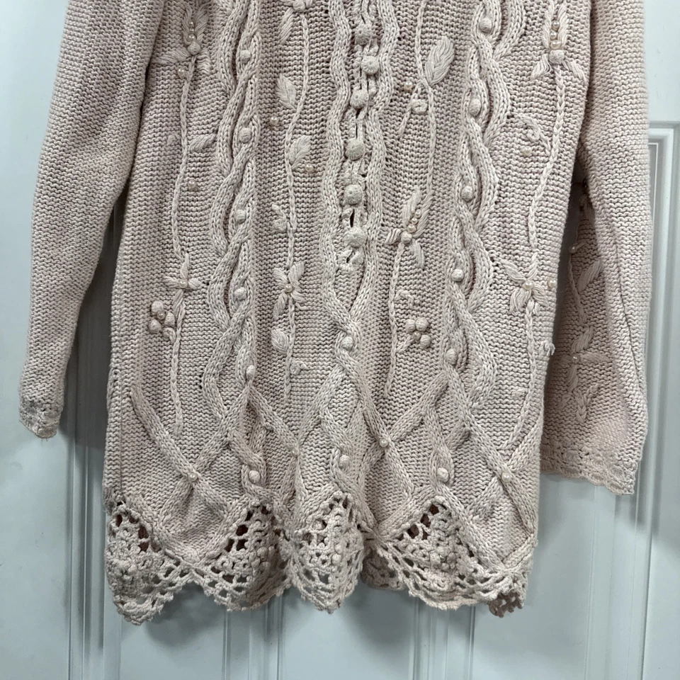 Cárdigan suéter vintage Celina Yang para mujer rosa con botones floral con cuentas talla 1X Foto 4 de 4