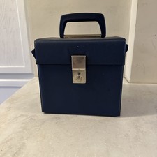 Vintage Blue Vinyl Record Carrying Case Storage Box with Handle Lock