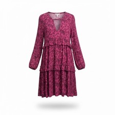 American Eagle Outfitters Floral Print Tiered Ruffle Dress Keyhole Tassel Tie L