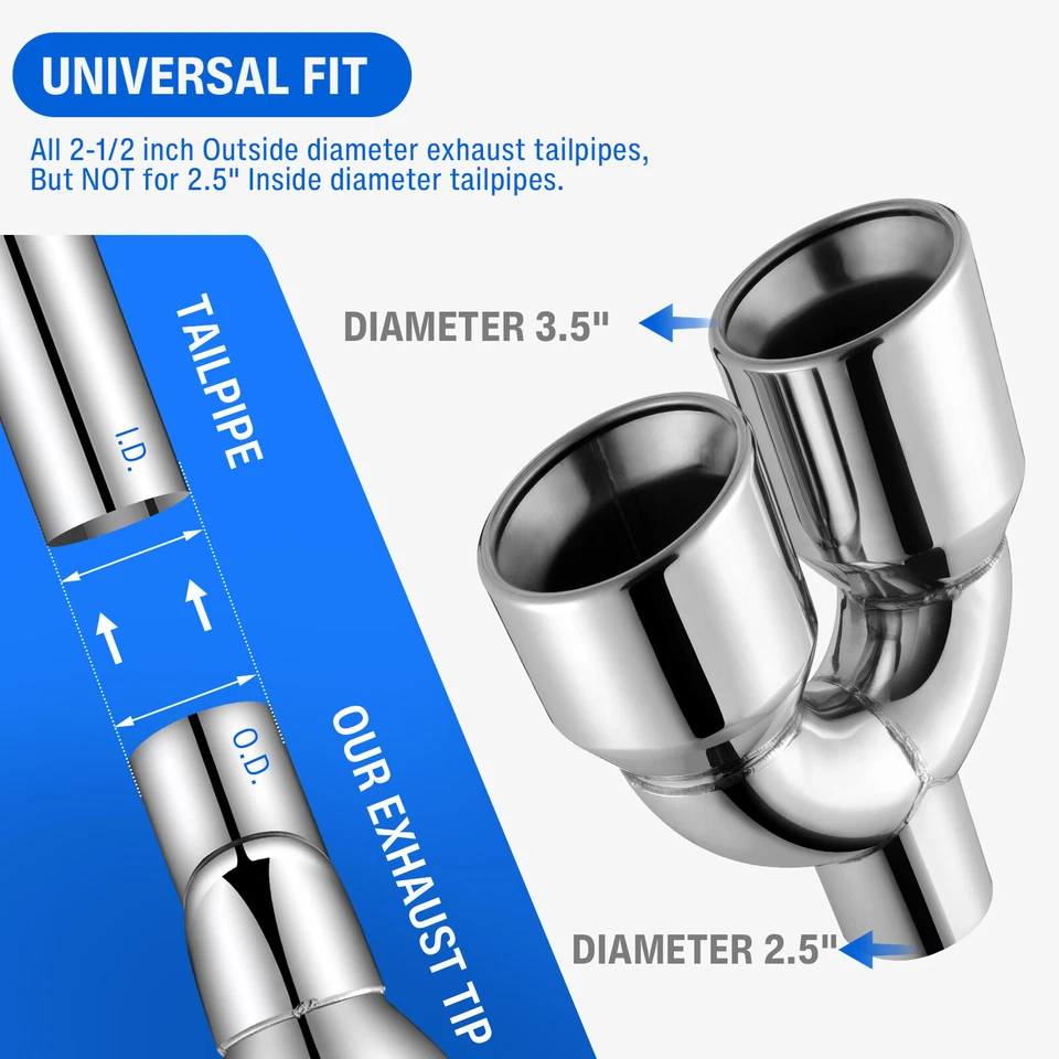 Para Aston Martin Vanquish 2.5" Entrada 3.5"" Salida Doble Escape Punta Cuádruple Doble Pared Foto 4 de 4