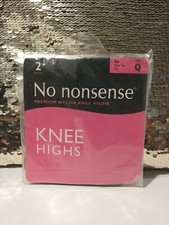 No Nonsense Comfort Top Nylon Knee Highs Tan J94, Size Q, Sheer Toe 2 Pair Italy