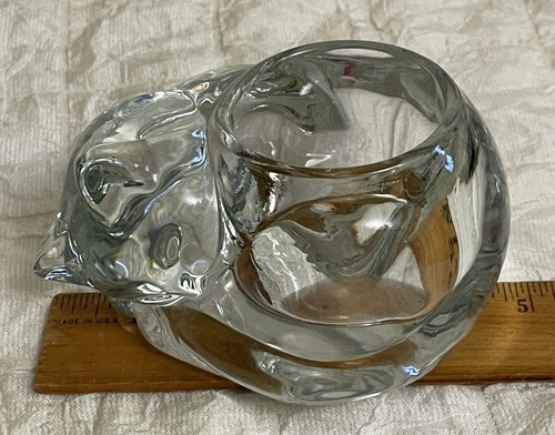 INDIANA GLASS Crystal Clear Cat Kitten Votive Candle Holder #4458 Length 4.5" - Picture 8 of 10