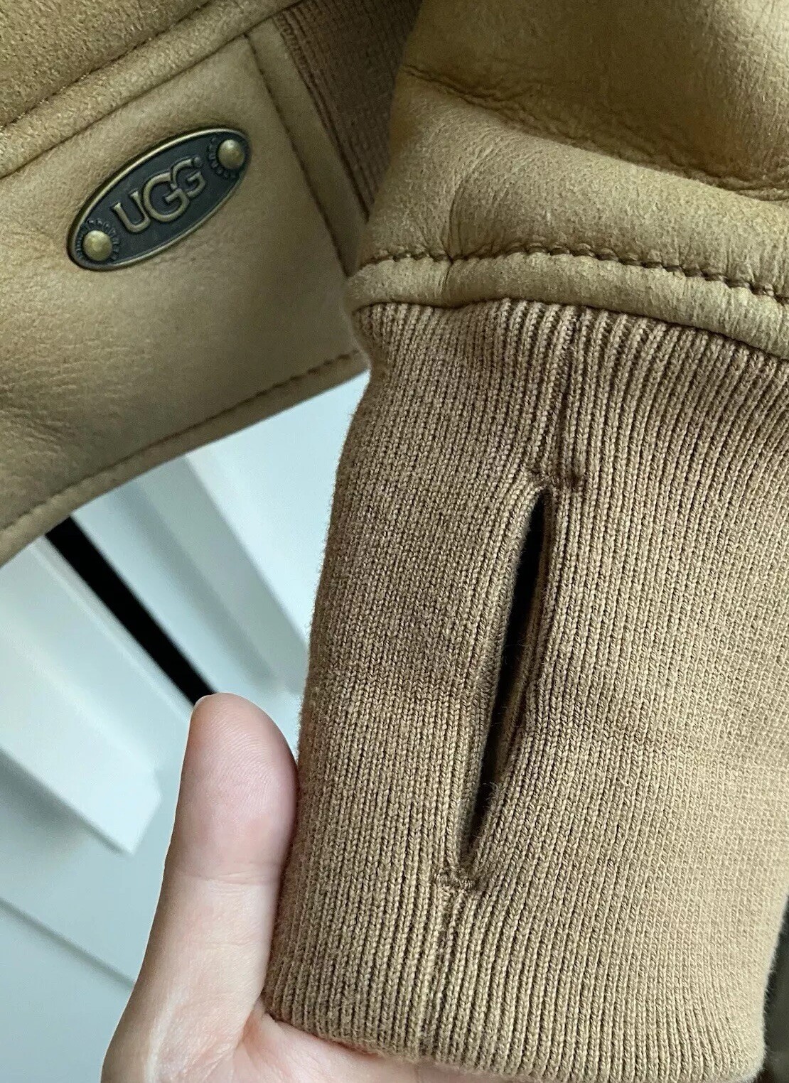 UGG Women's Hooded Lambskin Leather Bomber Jacket Thumb Holes Shearling Lined S image 10