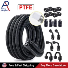 6AN 8AN 10AN PTFE E85 Black Nylon Braided Fuel Line Kit 10FT with Hose Fittings