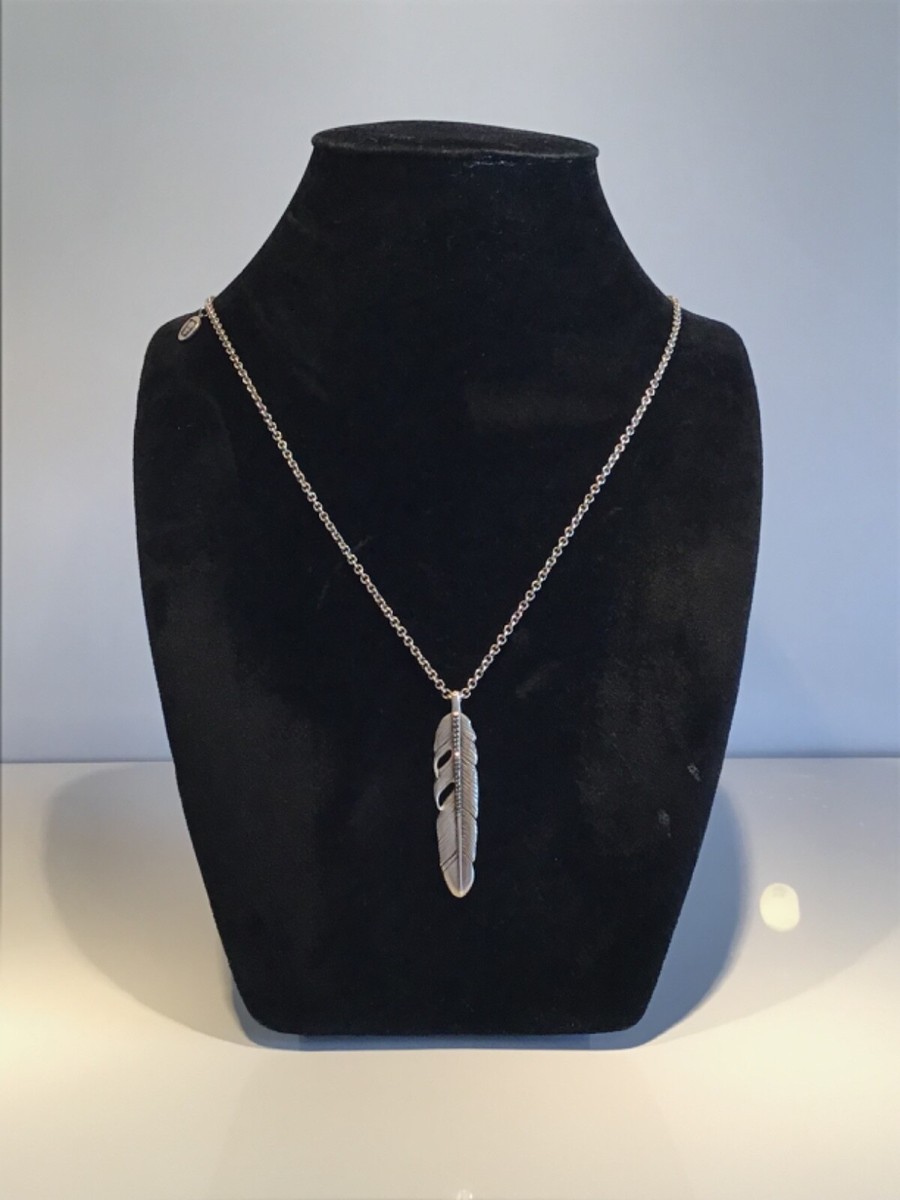 JOHN VARVATOS BLACK DIAMOND FEATHER PENDANT NECKLACE