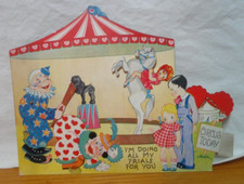 VINTAGE CARRINGTON VALENTINE'S CARD MECHANICAL CIRCUS 6.5X8.5