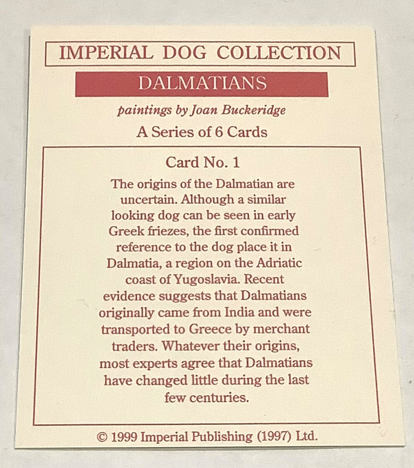 Dalmatians Set Of 6 Trade Cards Imperial Publishing Dog Collection 1999 - Picture 3 of 3