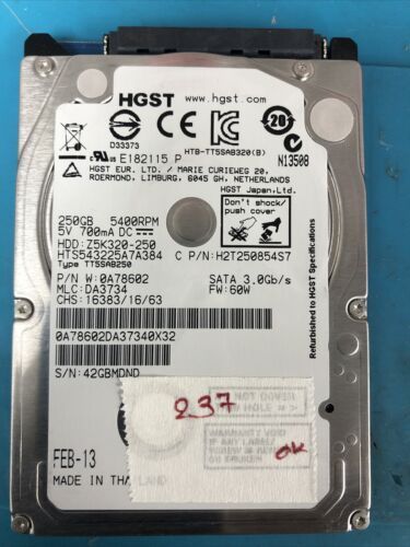 Hgst 250gb Internal Hard Disk 2.5 - Picture 1 of 2