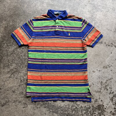 Vintage 90s Polo Ralph Lauren Striped Multicolor Short Sleeve Mens