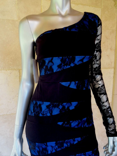 Ruby Rox Black Lace One Shoulder Cocktail Party Clubwear Junior's Dress Sz M NWT - Picture 2 of 3