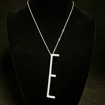 Initial Letter E Elongated Pendant 20'' Chain Necklace Sterling Silver Nicki ROXX