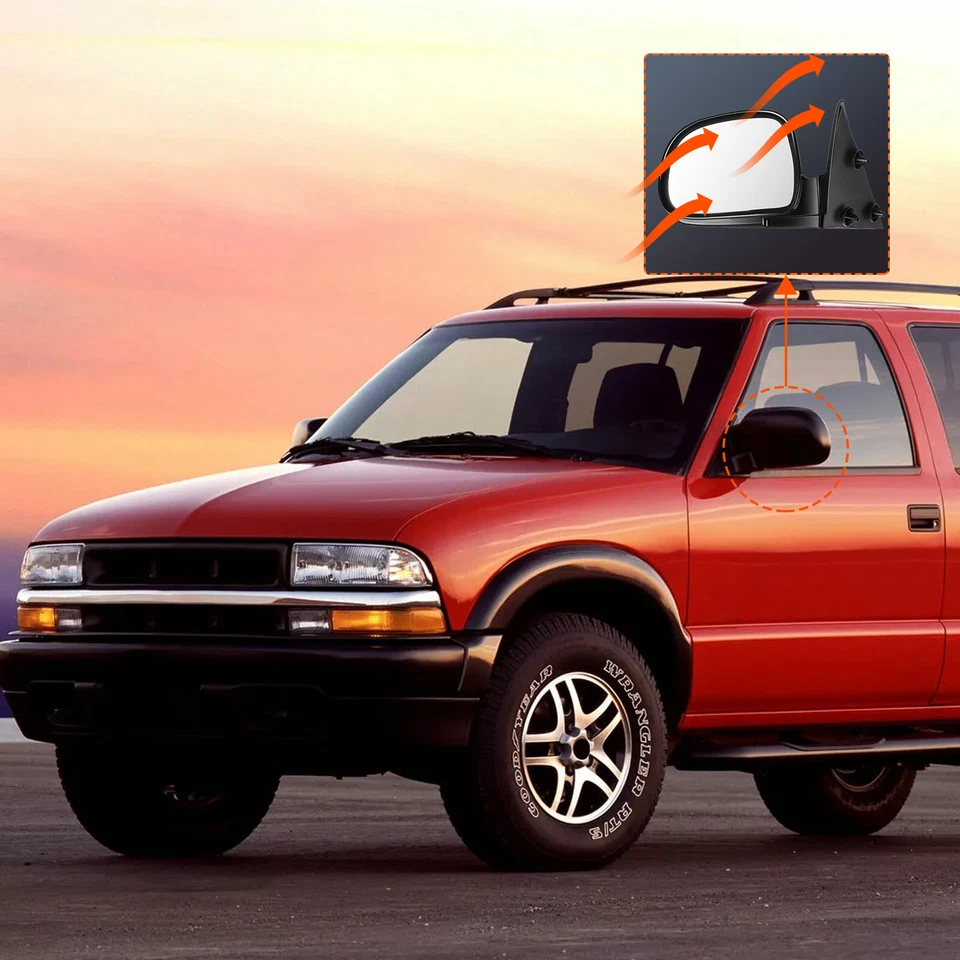 Par de espejos retrovisores laterales manuales carcasa negra para Chevrolet S10 1994-1998 Foto 3 de 4