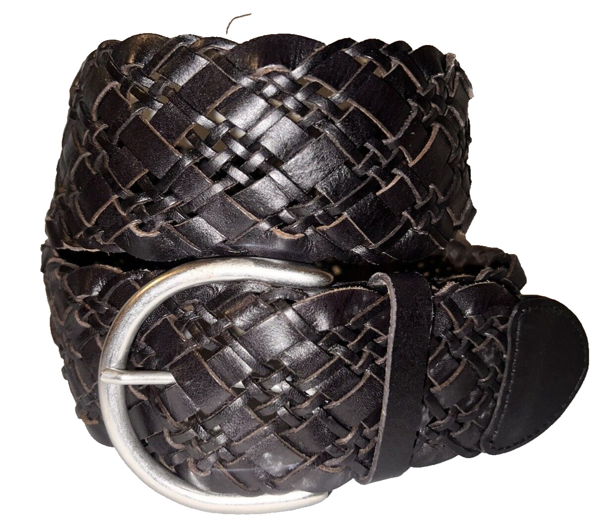 EDDIE BAUER Women's Size S/M Black Woven Leather Wide Siler D-ring Buckle Belt