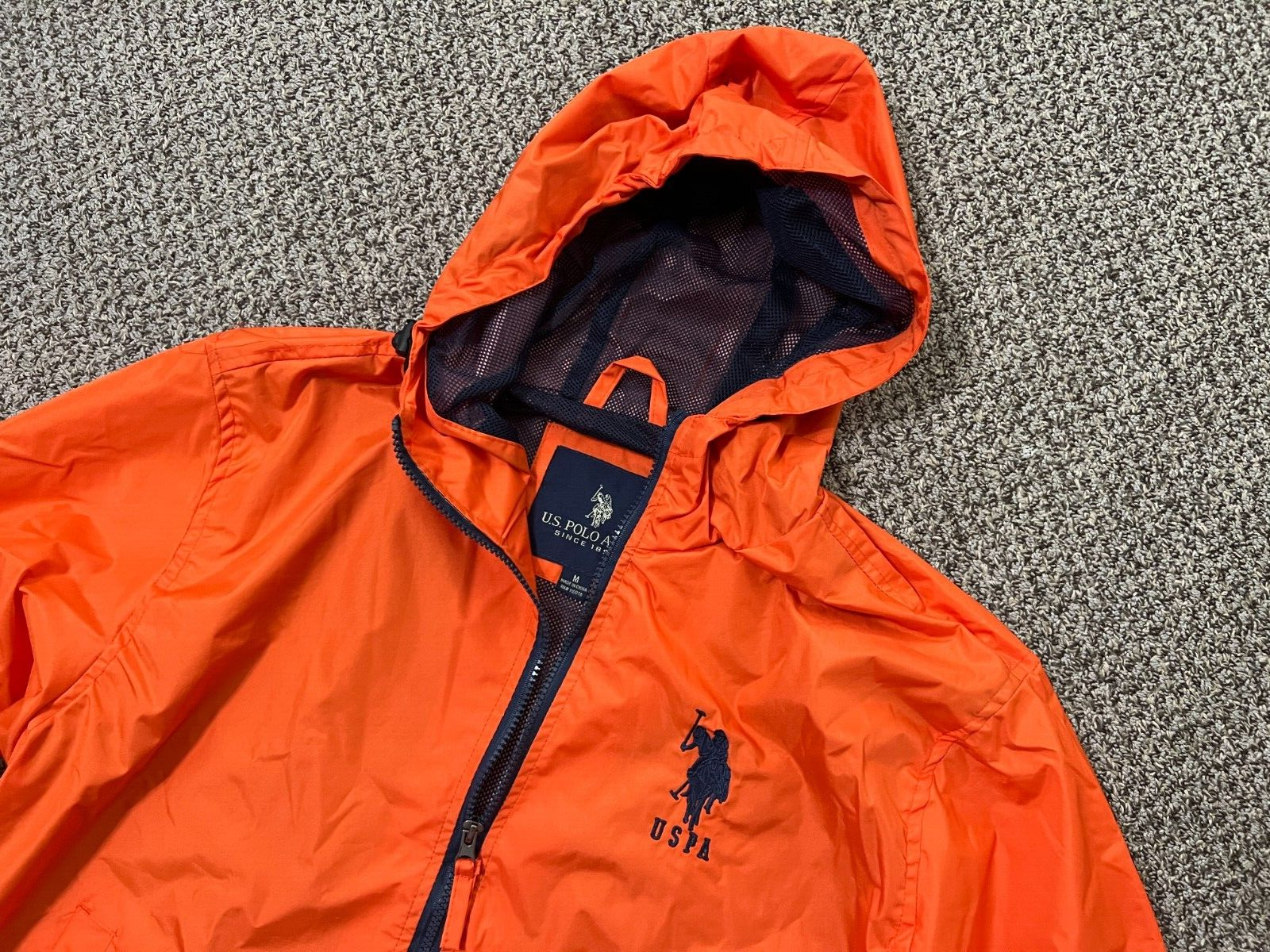 Giacca frangivento US Polo Assn Uomo Big Pony Logo Essenziale Cappuccio Arancione Media