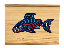 Joe Wilson Salmon Legend Wooden Keepsake Box Sliding Lid Coast Salish 1980s