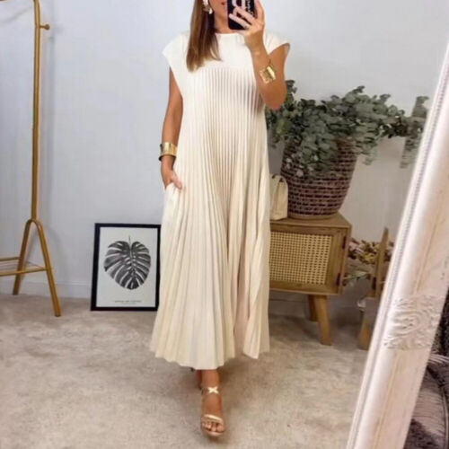 US Womens Summer Beach Pocket Dress Party Holiday Pleated Maxi Dresses Plus Size - Picture 6 of 21