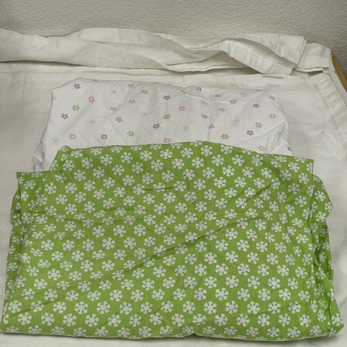 2 Pottery Barn Kids Koala Green & White Floral Crib Toddler Bed Fitted Sheets - Picture 1 of 5