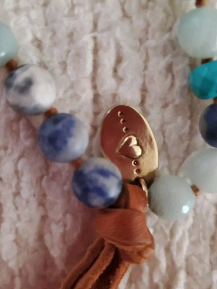 Collar Largo Chan Luu Facetado Amazonita Turquesa Anudado a Mano Cuero Borla Foto 4 de 4