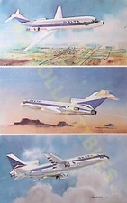 Large Postcard Delta Airlines Vintage Airplane Artwork Set of 3 Prints Aviation