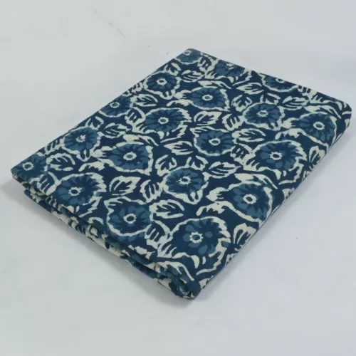 Indigo Blue Flower Mudcloth Block Print Indian Sewing Cotton Fabric By The Yard