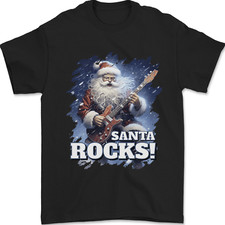 Santa Rocks Christmas Guitar Music Heavy Metal Mens T-Shirt Cotton