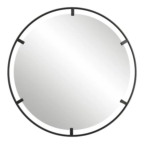 Uttermost Cashel Round Iron Metal and MDF Mirror in Sleek Satin Black - Picture 1 of 7