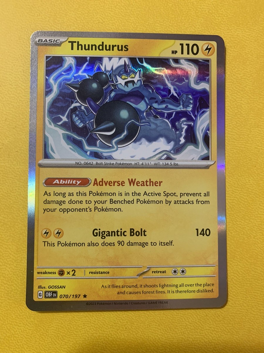 thundurus pokemon card value 070/197 Obsidian Flames Reverse Foil Single : Toys & Games Colorless Disaster Volt (110) Discard an Energy from this Pokmon. Scarlet & Violet Obsidian Flames