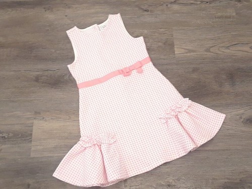 EEUC Janie and Jack girls size 7 jacquard mini check dress pink white bow