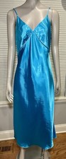 Jones New York Bright Blue Satin Midi Slip Dress Sheer Accent Adj Straps Y2K Med