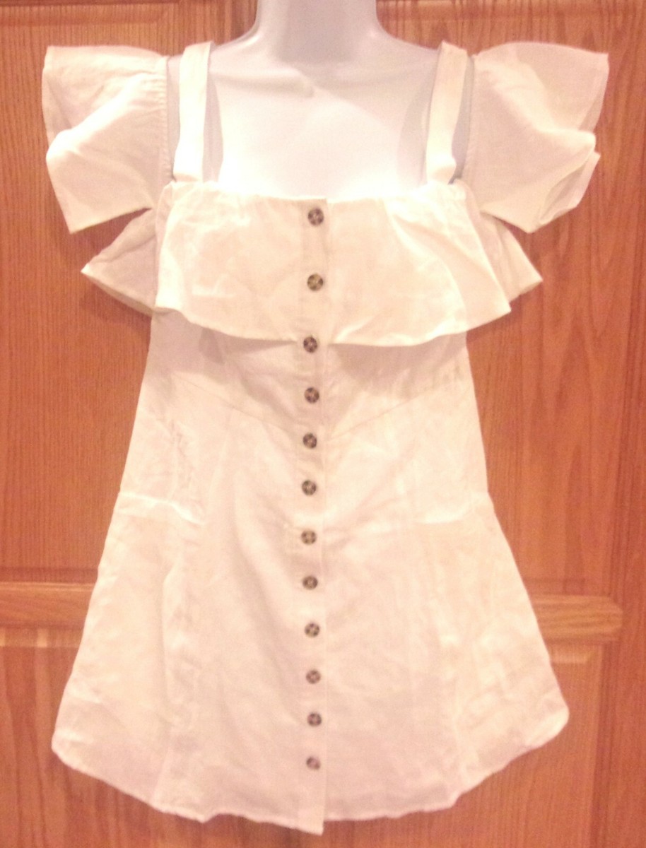 Womens FOREVER 21~WHITE LINEN DRESS~size MEDIUM~NEW~Short OFF SHOULDER Woven