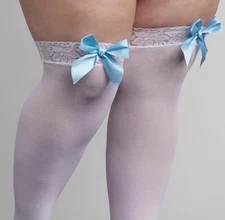 HARD 2 FIND SEXY TORRID PLUS SIZE OPAQUE LACE TOP THIGH HIGH STOCKINGS SATIN BOW
