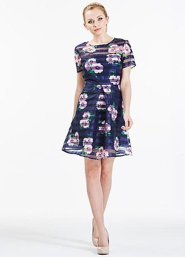 AX PARIS Semi Sheer Striped Floral Overlay Fit and Flare Skater Dress UK 10 £48 - Picture 2 of 3