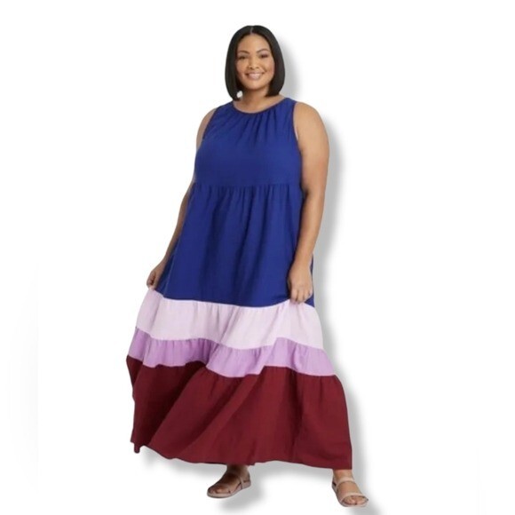 knee length dresses for ladies Garden Party Cutie Color Block Maxi Dress Curves