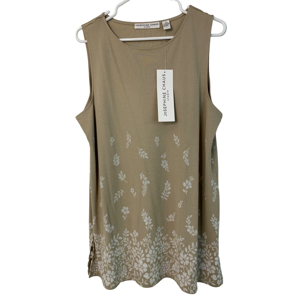 Camiseta sin mangas Josephine Chaus Studio XL beige floral 7230 nueva con etiquetas Foto 2 de 4