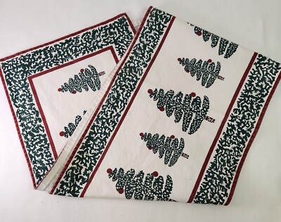 Canvas Screen Printed Christmas Tree Red and Green 66'' Long Table Runner WINTER