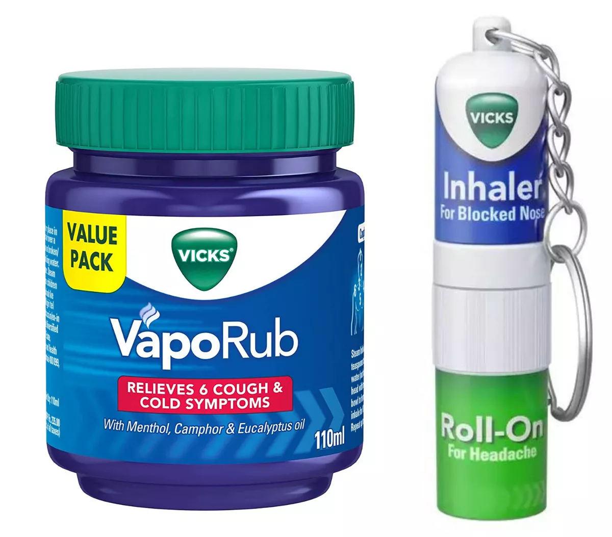 Vicks Vaporub Ointment 110ml + Vicks Roll-On Inhaler 1.5ml Relief Cold  BlockNose