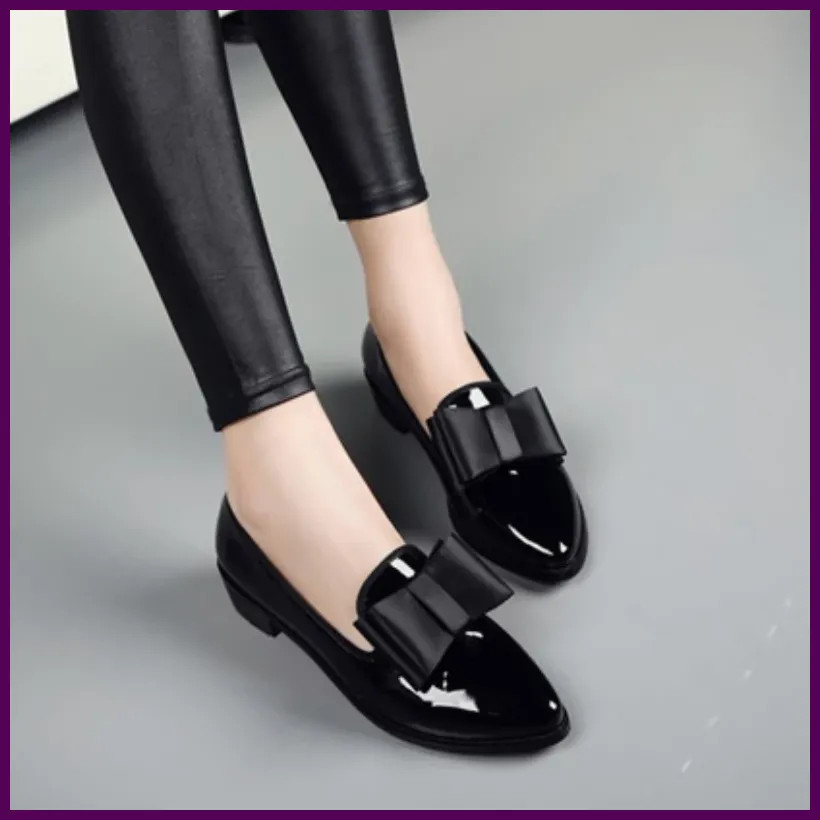 Flats Shoes Pointed Toe Women Bow Women Shoes Patent Leather Casual Single-image