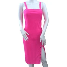 HAUTE MONDE Medium Hot Pink Ribbed Tank Midi Bodycon Pencil Dress Barbie Y2K
